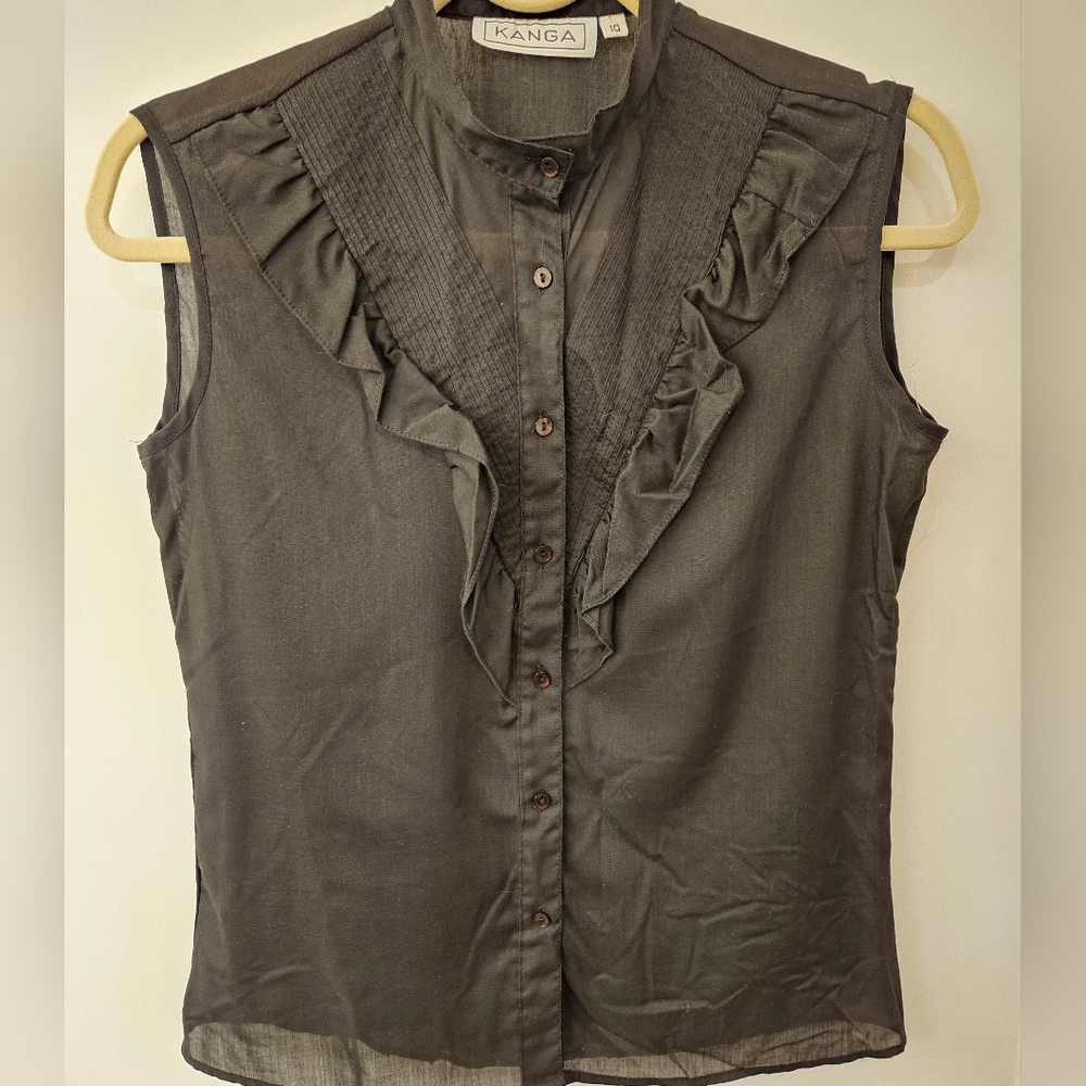Vintage - Sheer Gauze "Kanga" Black Sleeveless Blouse - NWOT - Size 10